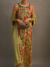 Elegant printed two-piece dress with cape