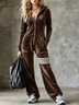 Brown Velvet Hooded Zipper Wide Leg Jumpsuit