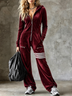 Burgundy Velvet Hooded Zipper Wide Leg Jumpsuit