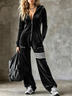 Black Velvet Hooded Zipper Wide Leg Jumpsuit