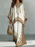 Elegant Satin Printed Oversized Shawl Top & Pants Two-Piece Set