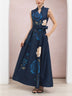 Elegant and Glamorous Peony-Print Sleeveless Maxi Dress with Waist Tie