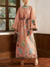Pink Faux-Linen Robe Dress with Playful Doodle Print