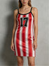 Striped and numbered jersey-style camisole mini dress