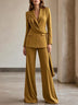 Mustard Draped Sash Blazer And Wide Leg Pants 2-Piece Suit
