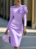 Round Neck Off Shoulder 3D Flower Midi Dress