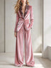 Pink Velvet Printed Blazer With Peak Lapels And Wide Leg Pants Set