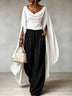 Draped Cowl Neck Cape Sleeve Top & High Waist Wide Leg Pants Two‑Piece Set