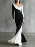 Black and white asymmetric one-shoulder maxi dress (belt included)