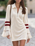 Resort-style Lapel Flared Long-sleeved Tassel Mini Dress