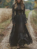 Vintage-style black lace and mesh paneling maxi dress（Includes belt）