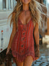 Vintage Western V-neck lace-panel mini dress