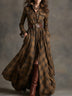 Retro lapel reddish brown plaid maxi dress