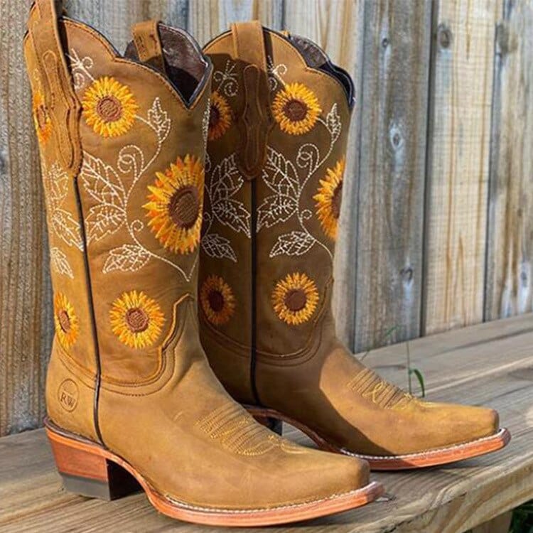 Cowboy Sunflower Embroidered Martin Boots