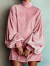 High-neck corduroy lantern-sleeve loose mini dress