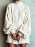 High-neck corduroy lantern-sleeve loose mini dress