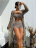 Women's Rectangular Printed Two-Piece Swimsuit and Cover-Up Three-Piece Set