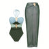Women's Halter-Neck One-Piece Swimsuit with Hot Spring Wrap Skirt Set
