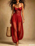 Black Lace and Chiffon Spaghetti-Strap Harem Jumpsuit