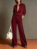 Camel Color-blocked Single-breasted Top And Wide-leg Pants Suit