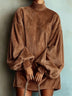High-neck corduroy lantern-sleeve loose mini dress