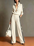 Camel Color-blocked Single-breasted Top And Wide-leg Pants Suit