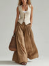 Casual beige vest and brown loose wide-leg trousers set