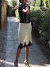 Elegant short-sleeved top and satin skirt with lace hem set