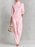 Blush Pink Turtleneck Slouchy Top & Elastic Waist Harem Pants Two‑Piece Set