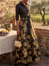 Elegant Black and Gold Floral A-Line Maxi Dress