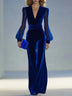 Retro elegant V-neck mesh long-sleeved royal velvet jumpsuit