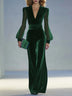 Retro elegant V-neck mesh long-sleeved royal velvet jumpsuit