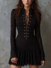 Retro military style double-breasted lace mini dress