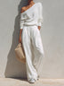 Asymmetrical one-shoulder top and wide-leg pants set