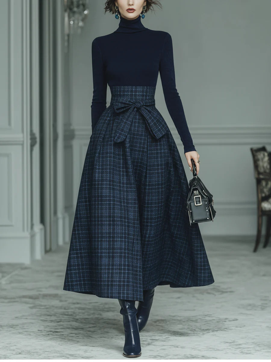 Red & Blue Plaid Turtleneck Top