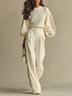 Ivory Ribbed Crew Neck Top And High-waisted Wide-leg Pants Suit