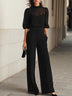 Black Sheer Camisole Top And Wide-leg Pants Three-piece Set