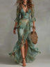 Grass Green Chiffon Irregular Ruffled Slit Maxi Dress