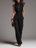 Black Chiffon Ruffled Sleeve Blouse And High-waisted Wide-leg Pants Set