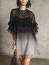 Black Ombre Sheer Fringe Detail Floaty Mini Dress