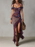 Purple Urban Nomadic Leopard Print Floral High-slit Maxi Dress
