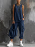 Navy Blue Vest And Jogger Cargo Pants Casual Suit