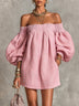 Pink Off-shoulder Lantern Sleeve A-line Loose Mini Dress