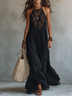 Bohemian Black Sleeveless Lace-Trimmed Maxi Dress