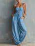 Blue Sleeveless Pleated Wide-leg Jumpsuit