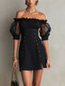 Black Off-Shoulder Puff Sleeve Studded Mini Dress