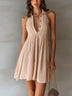 Nude Pink Vertical Striped Collared Sleeveless Mini Dress