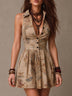 Bohemian Baroque Print Collared V-Neck Button-Up Mini Dress