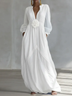White Deep V-neck Three-dimensional Floral Maxi Dress