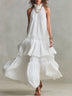 White Halter-neck Layered Bohemian Maxi Dress